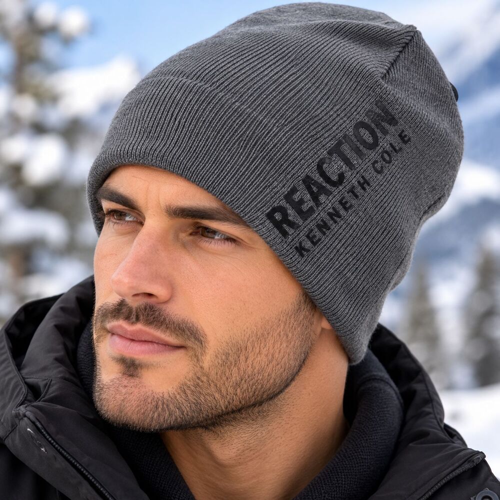 Kenneth Cole Reaction Hat Beanie Mens One Size Gray NWT Fleece Thermal Winter